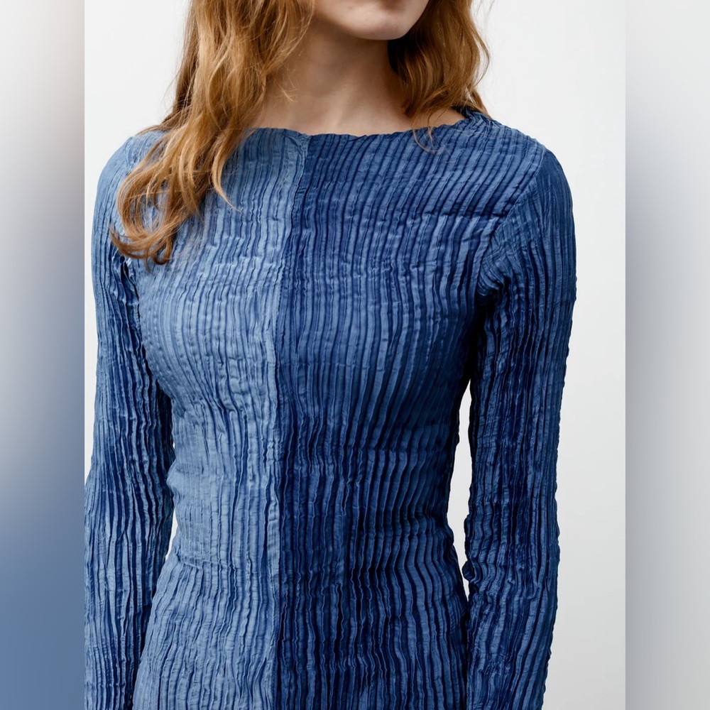 Azur Silk Plissé dress, Indigo two tone, M - Picture 2 of 8